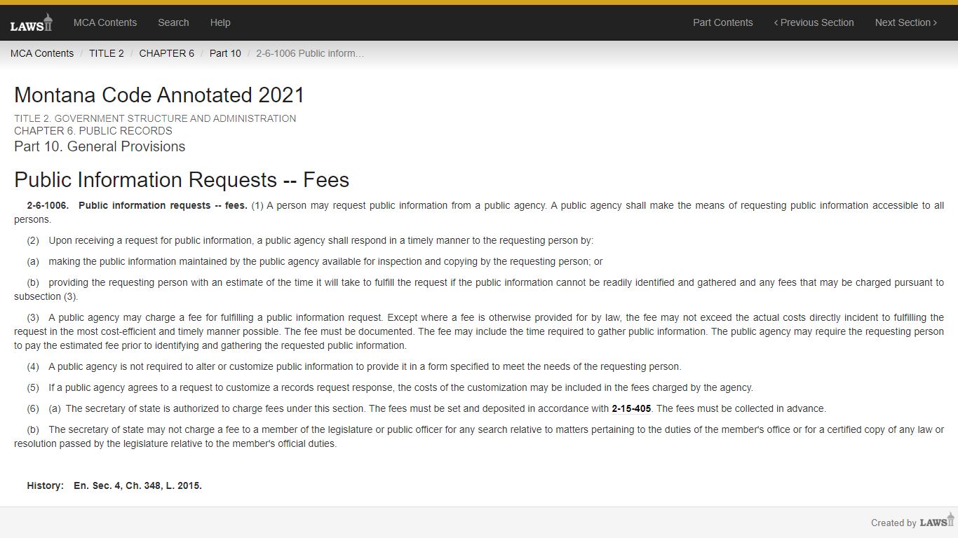 2-6-1006. Public information requests -- fees, MCA - Montana